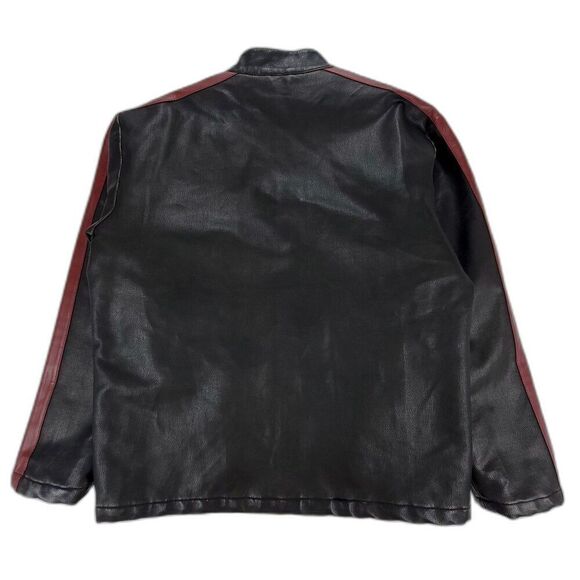 Vintage 90's Brown Cafe Racer Striped Moto Biker PVC Faux Leather Jacket Medium - Picture 5 of 6